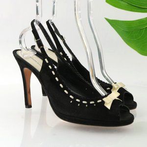 Banana Republic Italy Women's Slingback Sandal Size 10 Black White Suede Heels